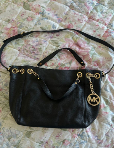 Black leather handbag - black,