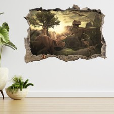 Giant Dinosaur Destroy The Park 3d Smashed View Wall Sticker Poster Decal A903