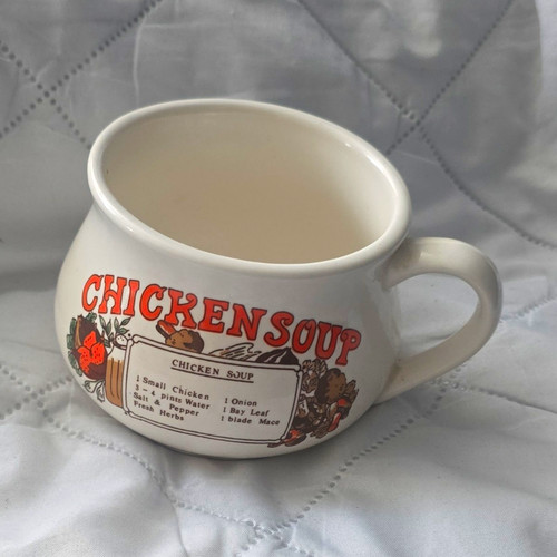 Ceramic soup mug white - ceramic, chicken
