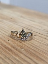 Diamond, 9ct Yellow Gold & Peridot Cluster Dress Ring, Size N Hallmarked