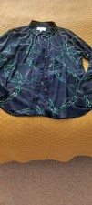  Shirt Blouse Black With Neon Chain Pattern Print Size 14