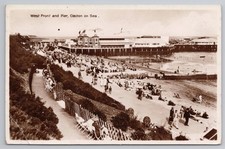 RPPC West Front & Pier, Clacton on Sea. Busy Beach Scene c.1926 Postcard