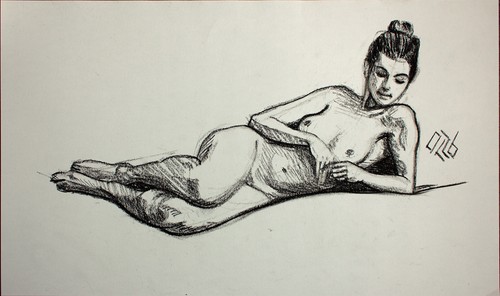Original female charcoal - charcoal, on