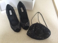 Untold Occasion Wear Shoes, Black Lace Peep toe, Matching Bag