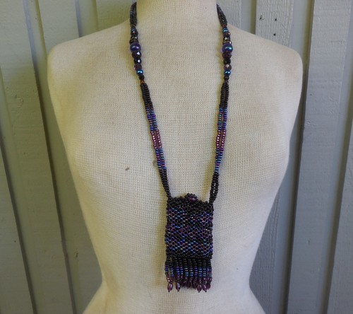 Beaded necklace pouch - beaded, pagan