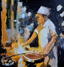 Street Food 2. Original Mixed Media Painting on Canvas Board.
