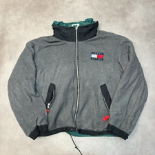 Tommy Hilfiger Reversible Fleece Jacket Mens XL 90s Windbreaker Green Grey