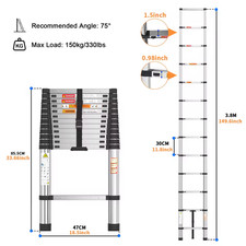 2.6-5M Stainless Steel Ladder Telescopic Heavy Duty Multi-Purpose Extendable UK