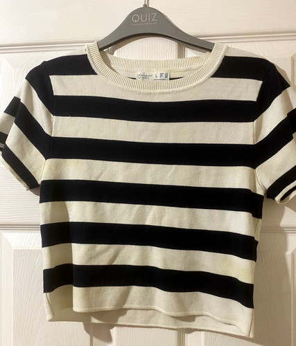 Blue and white striped crop