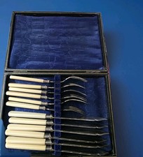 Vintage EPNS Set of 6 Fish Cutlery In Blue Original Box  