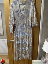 ZARA STUNNING SEQUINED LOW V NECK LONG SLEEVE MIDI DRESS UK 16 NEVER WORN