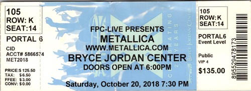 Metallica concert ticket - metallica, oct