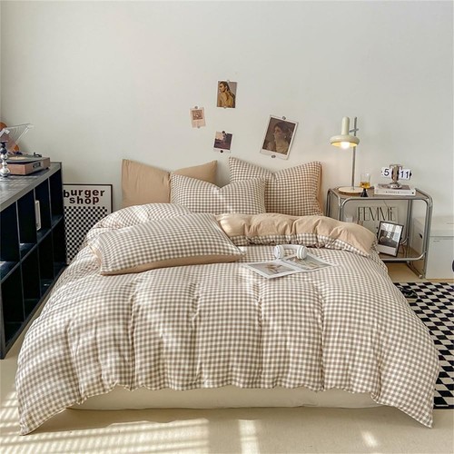 Beige gingham grid duvet cover - gingham,