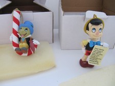 Grolier Disney Christmas Tree Decoration. JIMINY no114 & PINOCCHIO no 116. BOXED
