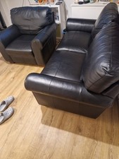 Black Leather Sofa 2-Seater With Chair