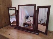 Triple Folding Dressing Table Bevelled Mirror In Dark Wood