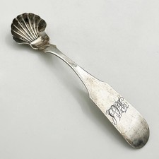 RARE ANTIQUE AMERICAN COIN SILVER SHELL MUSTARD SPOON T MCCOLLIN