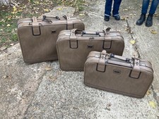 Vintage Retro Carlton Set 3 Light Brown Faux Leather Suitcases Storage Display