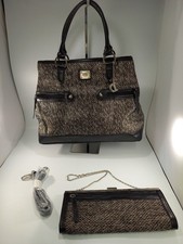 Dents Double Handle Woven Tweed Shoulder Handbag, Clutch Purse & Spare Strap
