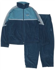 DIADORA Mens Graphic Velour Full Tracksuit UK 44 XL Navy Blue Colourblock AK02
