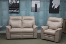 PARKER KNOLL HUDSON STATIC 2 SEATER SOFA & CHAIR IN PEBBLE LEATHER. RRP £4168.