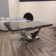 Arial 180cm Dining Table Black & Gold Marble Top Chrome U Stand for 4/6/8 Seater