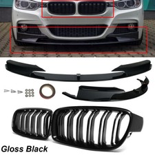 FOR BMW F30 F31 M SPORT PERFORMANCE GLOSS FRONT BUMPER LIP SPLITTER+GRILLES KIT