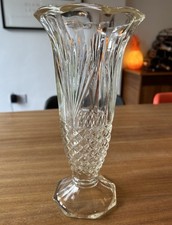 Antique Victorian Celery Vase Pressed Glass Clear 25cm High Sowerby? Davidson? *