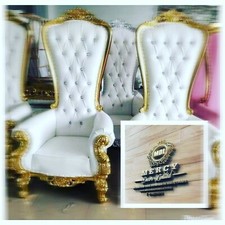 KING & QUEEN LARGE WEDDING THRONE CHAIRS GOLD FOR HIRE ONLY. ALSO KING LAZARUS.