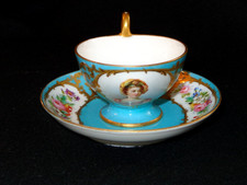 Antique 18C Sevres French Porcelain Demitasse Portrait Cup & Saucer
