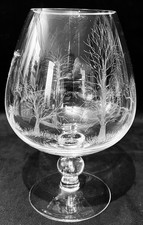 Hand Etched Woodland Trees Extra Large Brandy Ballon Shapes Stunning Glass Vase