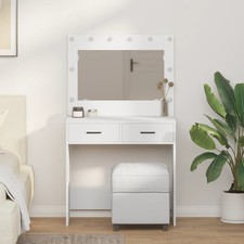 Modern Wooden Dressing Table Makeup Vanity Desk Table With 2 Drawers LED Mirror