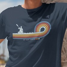 Retro Lines Kayak T-Shirt | 70s Style Eat Sleep Repeat Canoe Watersports Gift
