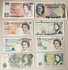 OLD BRITISH £ 10,  £5,  &  £1   POUND  EIGHT BANKNOTES