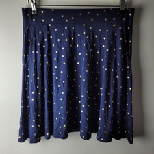 Boden Women Size 14R Navy Blue Gold Spot Stretch Skirt A-line Casual Summer
