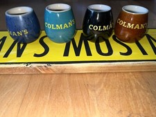 Wonderful Advertising Sign & Four Vintage Colmans Mustard ( Norwich) Pots