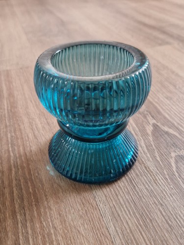Teal glass candle - , holder