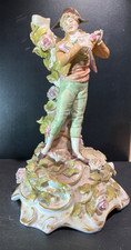 Antique German porcelain male figurine candle-holder 26cm tall in fine condition