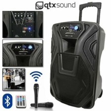 QTX Busker 12 Portable PA Speaker Karaoke USB SD FM Bluetooth + 2 Mics & Remote