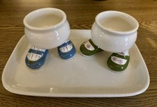 Carlton Ware 1970’s Lustre 2 Egg Cups Green Feet Blue Feet And Tray