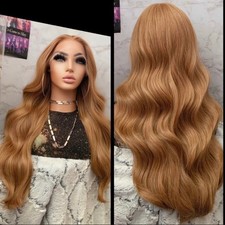 Ginger Brown Long Wavy Glue Less Lace Front Wig Heat Resistant Synthetic Hair