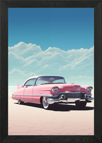 Pink cadillac beach framed - cadillac, on