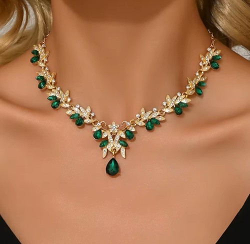 Gold emerald necklace - gold,