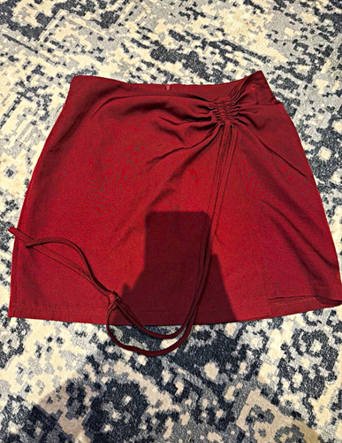 Burgundy wrap mini skirt - burgundy, side