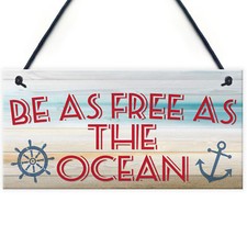 Free As The Ocean Nautical Seaside Marine Theme Hanging Plaque Bathroom Sign