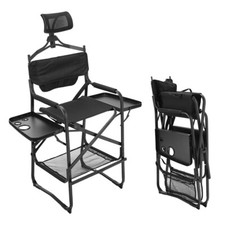 Folding Aluminium Directors Chair Vanity Chairs Makeup Artist Chair w/Side Table