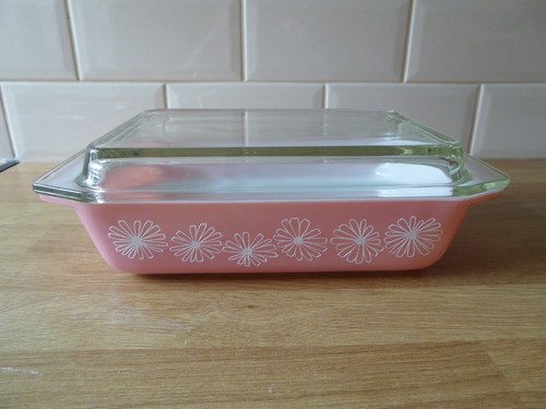 Vintage pyrex pink daisy dish - vintage,