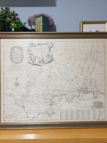 Large vintage framed map of - ,