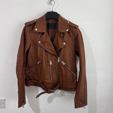 ALLSAINTS - Brown "Balfern Biker" 100% Real Leather Zip Up Jacket - Size 10