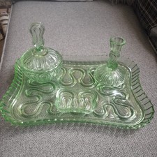 Vintage Green Glass 'Dressing Table Set'.